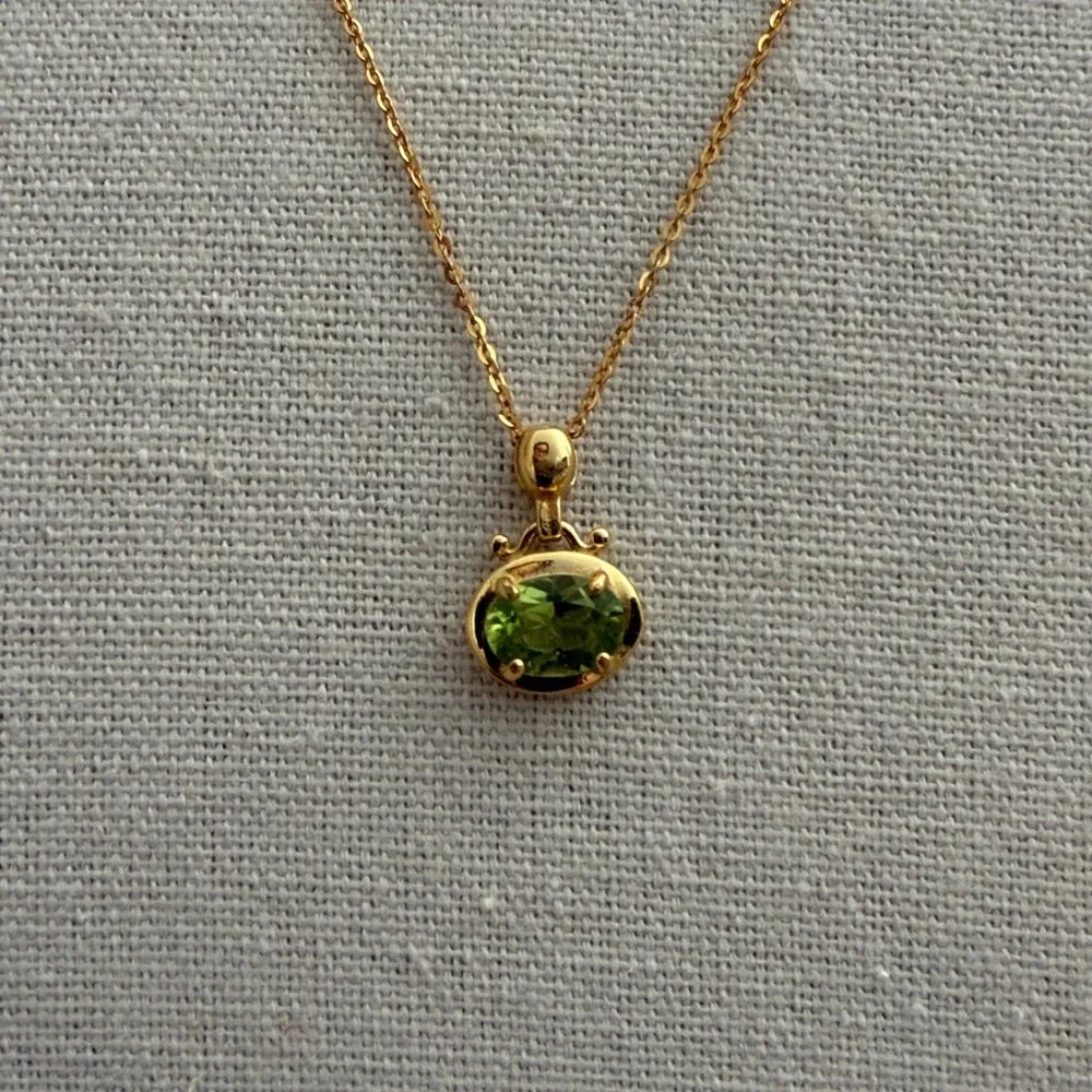 Peridot Necklace | 925 Sterling Silver | 17” Adjustable | Dainty Chain | 7.8mm - Picture 4 of 7